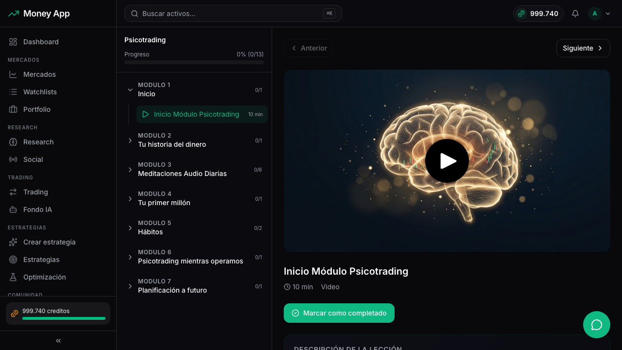 Zona de Psicotrading de Money App: programa en vídeo y audios de meditación descargables